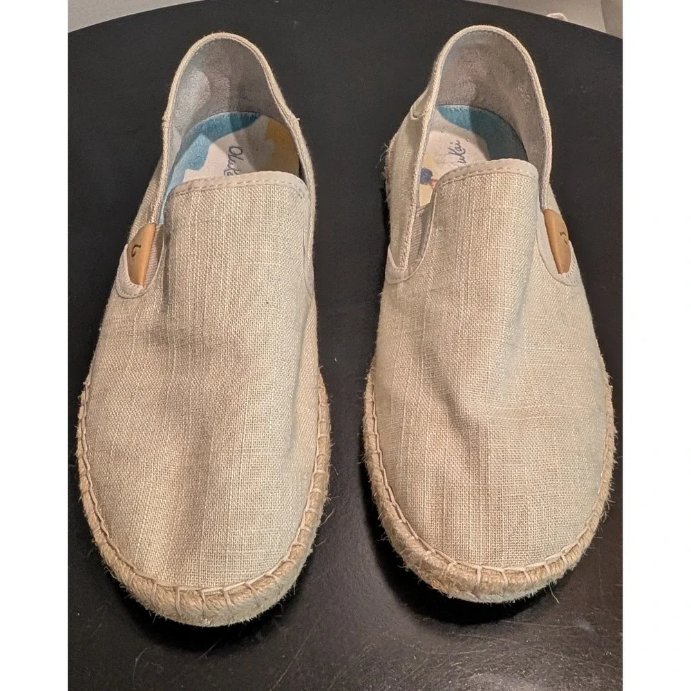 Olukai Kaula Pa'a Kapa Women 8 Linen Espadrille Slip On Shoes Sand 20449-2020
